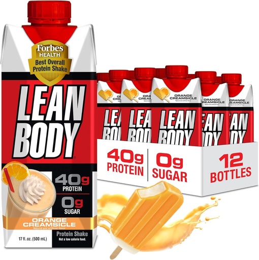 [BRSRGYD7A4PAMEIY] LABRADA Lean Body Ready-to-Drink Orange Creamsicle Protein Shake, 40g Protein, Whey Blend, 0 Sugar, Gluten Free, 22 Vitamins & Minerals, 17 Fl Oz (Pack of 12)