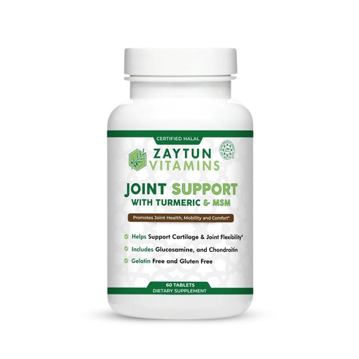 [BRSROCAEO5YWCFA4] Zaytun Halal Joint Support with Turmeric + Glucosamine, Promotes Joint Health, Flexibility and Supports Mobility, 1 Month Supply, No Gluten, No Gelatin, Made in USA - Halal Vitamins