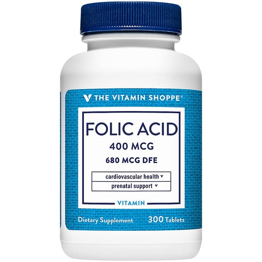 [BRSWIYTYOEDRAYIV] The Vitamin Shoppe Folic Acid 400MCG, Supports Prenatal Fetal (300 Tablets)