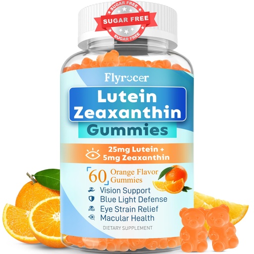 [BRSREFA2BUPGE3YU] Sugar Free Lutein Gummies 25mg, Lutein and Zeaxanthin Supplements for Eye Health, 13-in-1 Eye Care Formula with Omega-3 Saffron&Vitamins-Vision Health, Eye Strain, Dry Eyes, Vegan Orange Flavor 60 Cts