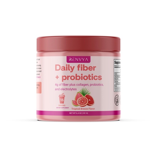 [BRSRGBQ3BUCAMETA] Daily Fiber + Probiotics Powder – 4g Fiber with Collagen, Electrolytes & Probiotics – Tropical Breeze Flavor – Daily Drink Mix for Adults – 16 Servings, 6.4 oz