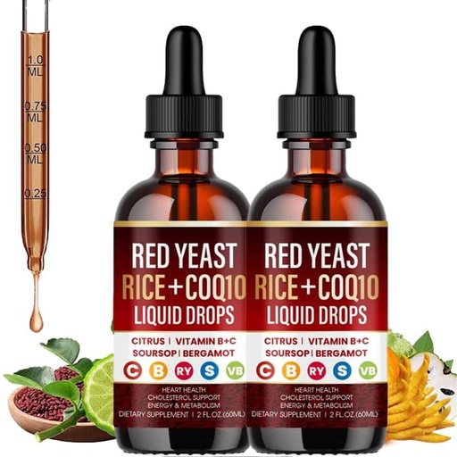 [BRSREA34BV7WEC3O] Red Yeast Rice Cholesterol Cleanse | Citrus Bergamot Red Yeast Rice with Coq10 Liquid Drops | Cholesterol Support,Heart Wellness Support with Citrus Bergamot,Olive Leaf,Soursop Blend(2)