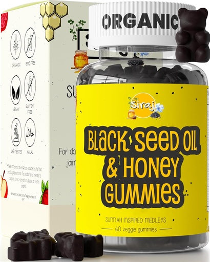 [BRSRMCAOBYCBE3LX] Siraj Organic Black Seed Oil Gummies w/Honey &15% Thymoquinone | Multivitamin for Immune Support, Stress Relief Gummy Vitamins | Turmeric, Apple Cider Vinegar, Multivitamin Gummies