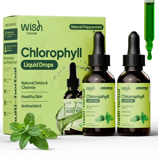 [BRSRGEIHA55GYDLV] Chlorophyll Liquid Drops 2 Pack 60ml Organic Liquid Chlorophyll for Detox, Gut Health, Energy, Healthy Skin, & Immune Support, Vegan Liquid Chlorophyll Drops, Natural Peppermint Flavor