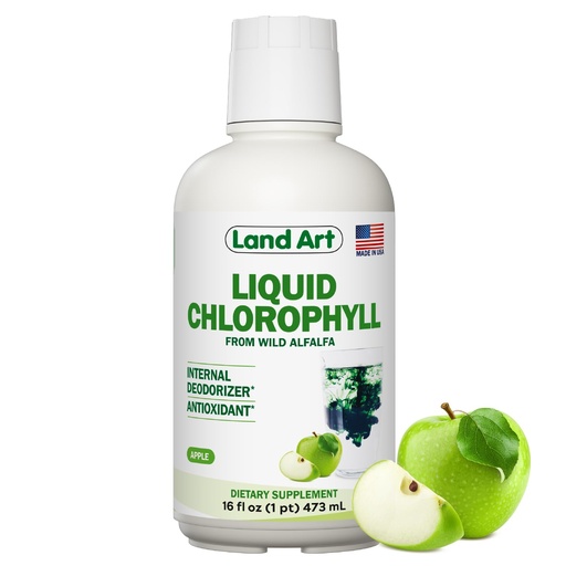 [BRSREZT5AEBGCFDB] Liquid Chlorophyll Apple Flavored – Cold Extracted from Wild Non-GMO Alfalfa - Alkaline - Natural Body Deodorant – Antioxidant - 16 fl oz