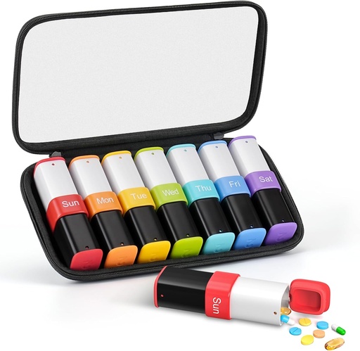 [BRSRAGQRAFYGYCLO] Lotour Weekly Pill Organizer 2 Times a Day with PU Leather Bag, Large 7 Day Travel Pill Box, Am Pm Daily Pill Case, Portable Pill Holder Container for Medication, Vitamins, Fish Oil