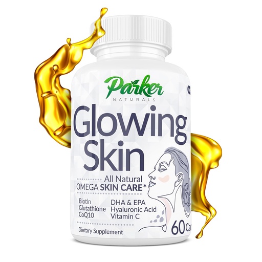 [BRSROGAKAR7G2232] Parker Naturals Glowing Skin Supplement - Biotin, Glutathione, Hyaluronic Acid, DHA/EPA Omega 3 Fish Oil, CoQ10, Vitamin C, All Natural Skin Care Supplement, 60 Caps