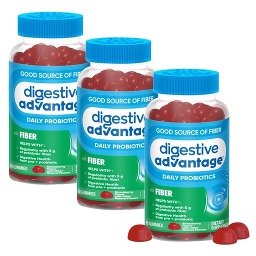[BRSW2CAYOYBRMHQ6] Digestive Advantage Prebiotic Fiber Supplement Strawberry Flavor Gummies with Probiotics for Women & Men Digestive Health, Adults Regularity and Gut Health, 60 Count (3 Pack)