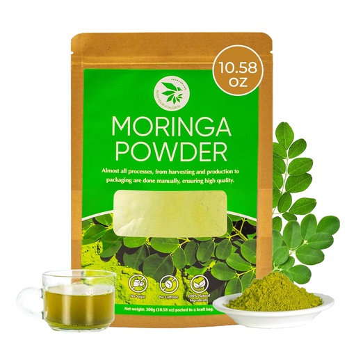 [BRSRE235OACBGCL2] Moringa Leaf Powder - 10.58 oz, 100% Pure & Natural, For Tea, Drinks, Cooking & Skincare, Supports Digestion, Immune, Sleep & Relaxation, Finely Ground, No Sugar, No Caffeine