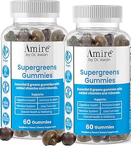 [BRSRMEL5CEDWYH3X] Amire by Dr. Awan Super Greens Gummies, Fruits & Veggies Supplement, Green Superfood for Immunity, Metabolism, Liver Function & Nervous System, Essential 8 Greens, 120ct, 60day Supply