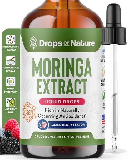 [BRSRACD2CEGQMH3U] Moringa Liquid Drops Supplement – Vegan, Gluten Free – Greens Superfood Powder & Moringa Capsules Alternative – Mix with Tea Drinks – Packed with Antioxidants for Natural Vitality (Mixed Berry, 60 mL)