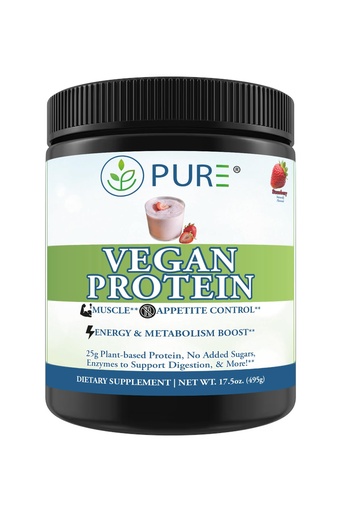 [BRSRMA3RAEIWKHT5] PURE® Vegan Protein Powder - 25g Plant Based Protein, 15 Servings - Pea & Mung Bean Blend with Digestive Enzymes - Dairy-Free - Muscle Recovery & Appetite Control - Strawberry 495 Grams