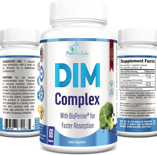 [BRSROZYNCMBGOET7] DIM Supplement – 150mg DIM (diindolylmethane), Broccoli, Calcium D-Glucarate & Bioperine - Hormone Balance for Men & Women, Estrogen, Menopause Balance - 60 Capsules