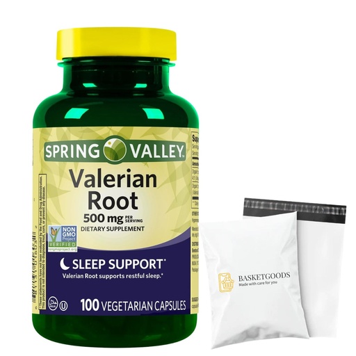 [BRSREEALAQDWOFY6] Spring Valley Valerian Root 500 mg, Vegetarian Capsules, 100 Count, Natural Relaxation & Calmness - Set By Basket Goods