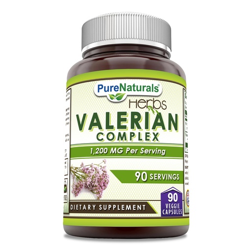 [BRSROHDYBEAR4EQV] Pure Naturals Valerian Complex Supplement | 1200 Mg | 90 Veggie Capsules | Non-GMO | Gluten Free | Made in USA