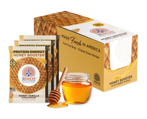 [BRSRYYA2C56BSFAV] 3Bros Protein Energy Stroopwafel Honey Booster, Honey Vanilla, 1.16 oz, 20 Count