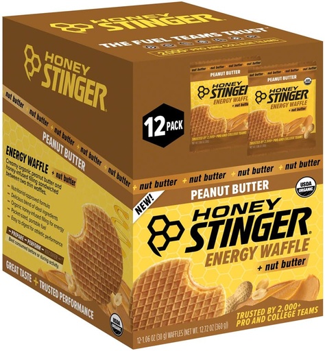 [BRSRGYIQAUCGGELO] Honey Stinger Organic Peanut Butter Waffles - USDA Certified, Kosher, Natural Energy Snack, Gluten-Free, No Artificial Flavors or Preservatives, Convenient Box of 12 for Athletic & Outdoor Use