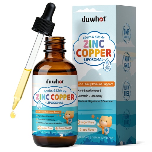 [BRSRYYAFCB6GME3U] Liposomal Zinc Copper Supplement Liquid Drops, 15/30mg Zinc Picolinate with Copper for Kids & Adults, with Vitamins, Elderberry, Magnesium, Selenium & Omega-3 for Immune Support, Vegan, 2 Fl Oz