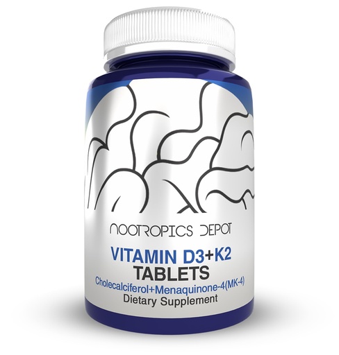 [BRSROZLRCUAQEALP] Nootropics Depot Vitamin D3 + K2 with Vitamin C Tablets | 60 Count | Cholecalciferol + Menaquinone-4 (MK-4) | Mood, & Bone Health | Healthy Calcium Absorption