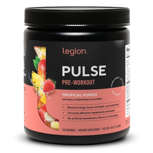 [BRSWGHY5BAGWO3T5] LEGION Pulse Pre Workout - All Natural Nitric Oxide Preworkout Drink to Boost Energy, Creatine Free, Naturally Sweetened, Beta Alanine, Citrulline, Alpha GPC (Tropical Punch)