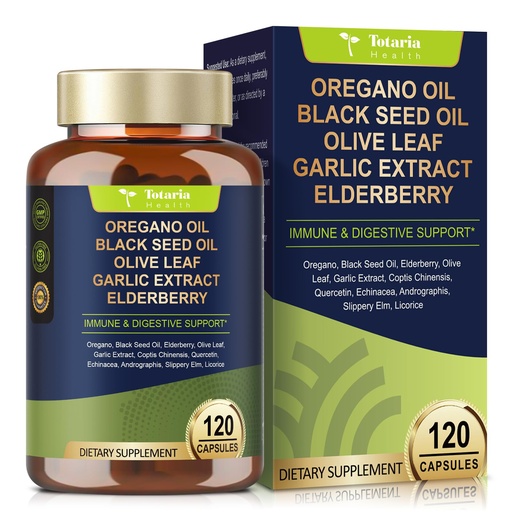 [BRSRACY7OAIAOGTB] Totaria Oil of Oregano with Black Seed Oil Capsules High Absorption with Garlic,Olive Leaf,Quercetin,Black Pepper and More Supplement for Women and Men Immune Support Digestive Health 120 Counts