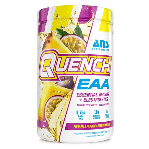 [BRSRAYA2OIBR4GTK] Quench EAA Aminos + Electrolytes - Complete Blend of 9 EAAs - 10g Total Amino Acids - Vitamins, Antioxidants, Electrolytes - Zero Sugar, Carbs, Calories (Pineapple Passionfruit)