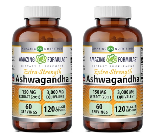 [BRSRABQYBABRQG3H] Amazing Formulas Ashwagandha Extract Supplement | 150 Mg Extract (20:1) | Veggie Capsules | Non-GMO | Gluten-Free | Made in USA (120 Count) (Pack of 2)