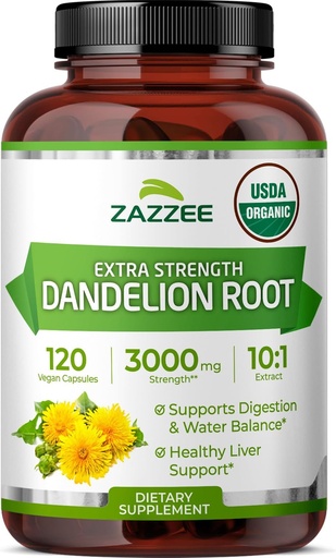 [BRSROFQ7OIBQYC3U] Zazzee USDA Organic Dandelion Root 10:1 Extract, 3000 mg Strength, 120 Capsules, 4 Month Supply, Standardized and Concentrated 10X Extract, 100% Vegetarian, All-Natural and Non-GMO