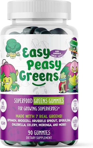 [BRSRMHQDOEMBOAI3] EasyPeasyGreens Daily Veggie Gummies for Kids - 90 Greens Gummies - Helps Picky Eaters Get Their Veggies in - Made with 10 Real Vegetable Extracts and 100% Vegan