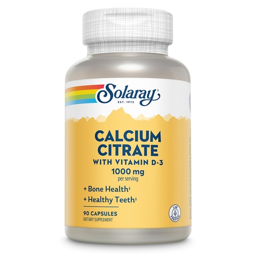 [BRSWIYQAO5YQMDAV] Solaray Calcium Citrate with Vitamin D3 1000mg - Bone Strength and Healthy Teeth Support - Gentle Digestion Formula - Lab Verified, 60-Day Guarantee - 15 Servings, 90 Capsules