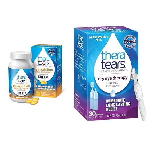 [BRSROCYKPMBGCAYY] TheraTears Omega 3 Supplement, 1200mg, 90 ct (Pack of 1) & Dry Eye Therapy Lubricating Eye Drops for Dry Eyes, Preservative Free Eye Drops, 30 Single-Use Vials