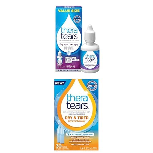 [BRSRGHT5CR4AEAAV] Bundle of TheraTears Dry Eye Therapy Eye Drops for Dry Eyes, 1.0 Fl Oz + TheraTears Dry & Tired Preservative-Free Eye Drops for Dry Eye Relief and Daily Eye Care, 30 Single-Use Vials