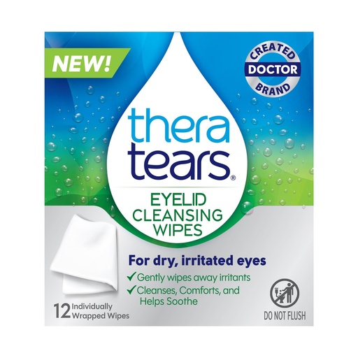 [BRSRGYYNDENQGHI4] TheraTears Eyelid Cleansing Wipes – 12 Individually Wrapped Wipes with Cucumber Extract, for Daily Cleaning of Eye Lashes & Lids