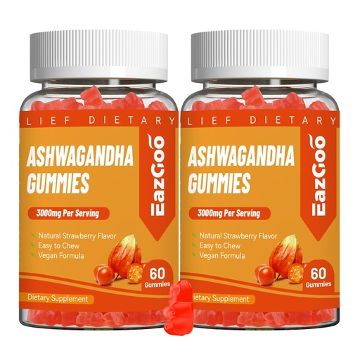 [BRSRAGD2OIFWMDTH] 2 Pack Ashwagandha Gummies & Vitamin D3, 3000mg Extra Strength Ashwagandha Root Extract for Boosts Energy, Immune Support, Non-GMO, Strawberry Flavor, 120 Count