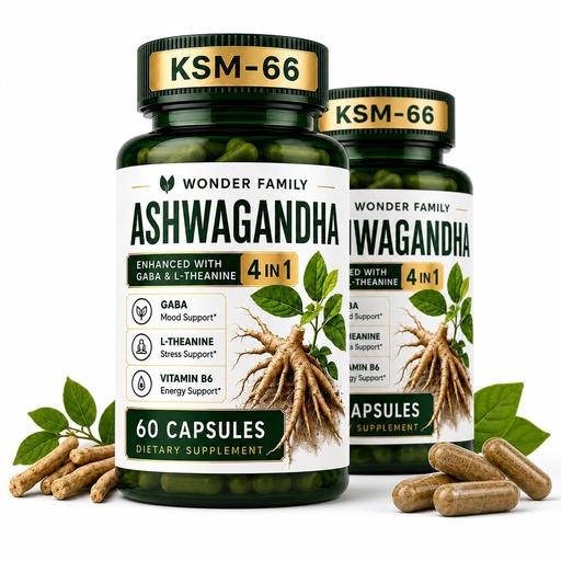 [BRSREEA2OZYBYFA4] WONDER FAMILY Ashwagandha Complex 800mg with GABA, L-Theanine & B6 – 400mg Ashwagandha per Day – Adaptogenic Support for Calm, Focus & Mood – 120 Capsules – 2 Pack
