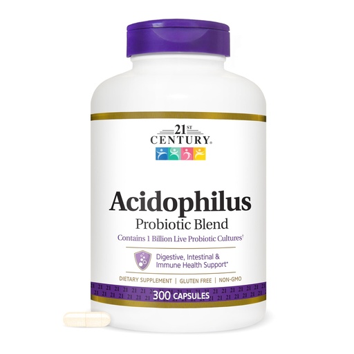 [BRSRAHQBOENWYG3G] 21st Century Acidophilus Probiotic Blend Capsules (300 Count), Daily Probiotic Supplement with Lactobacillus Acidophilus, Supports Digestive Health & Immune System, Non-GMO, Gluten-Free