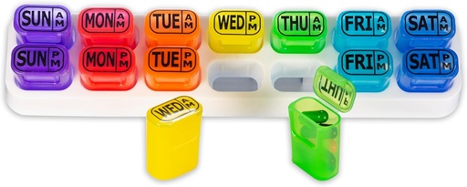 [BRSWYZT5B4GRUYDX] GMS Weekly Pill Organizer - 7 Day AM/PM Pop Out Pill Pods for Supplements, Vitamins & Medications - Ideal for Daily Use & Travel - Rainbow