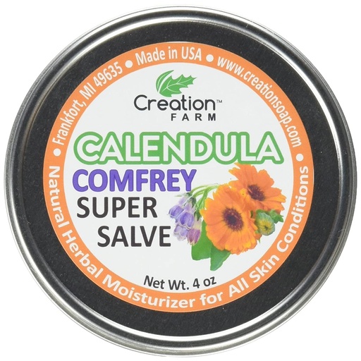[BRSWIGQRBV5RC2L4] Creation Farm - Super Salve Calendula Herb Balm - 4 Oz Salve Tin - Consuelda Hierbas - Pomada