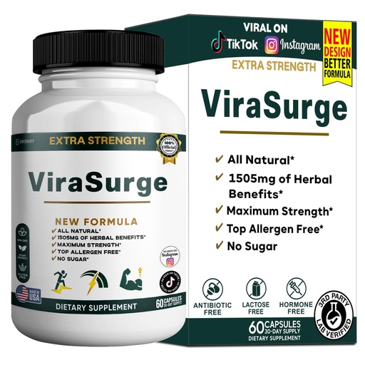 [BRSRGYIBCINAOH3G] ViraSurge Extra Strength Organic Maca Root Complex, with Black Pepper, 60 Capsules, Vegan, Non-GMO, Allergen Free, 30 Day Supply (1)