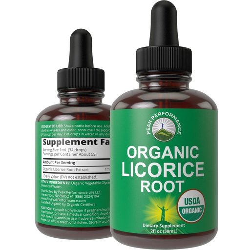 [BRSRMCAPCAPAIFIZ] USDA Organic Licorice Root Extract Liquid Drops Supplement Vegan Tincture | Digestion + Respiratory Health. Extracto de Regaliz Root Oil Herb. Zero Sugar, Gluten Free Supplements for Women and Men