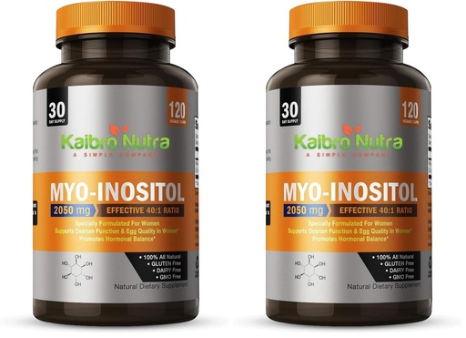 [BRSREAILBUDR6G33] Kaibro Nutra 240 Capsules Myo-Inositol Supplement, Myo-Inositol & D-Chiro Inositol 40:1 Ratio, Hormone Balance & Ovarian Support for Women with Vitamin B8, 2050mg, Vegan, Non-GMO Capsules (2-Pack)