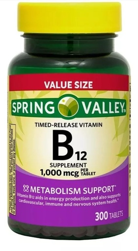 [BRSRAGQYOANA2F33] Spring Valley, Extended Release Vitamin B12, 1,000 mcg, 300 Tablets
