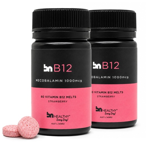 [BRSRAZIEBUMRY3I6] BNHealthy Methylcobalamin Sublingual Melts 1000mcg - Fast Dissolve Strawberry B12 Tablets for Energy and Nervous System Support, 60 Count, 2-Pack (120 Total)