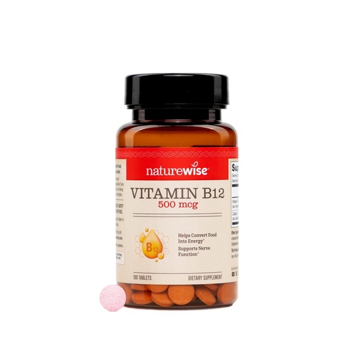 [BRSREBDYOEHBEDTH] NatureWise Vitamin B12 500 mcg - B12 Supplement for Energy + Mental Clarity & Nervous System Support - Easy-to-Swallow, Vegan & Non-GMO - USA Manufactured - 100 Tablets[100-Day Supply]
