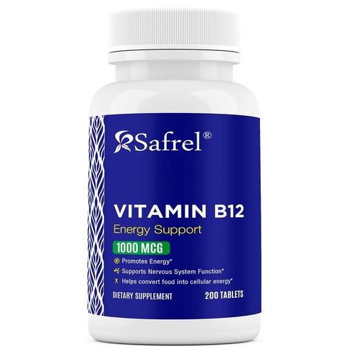[BRSWYBQYB4BQY3I4] Safrel Vitamin B12 1000 mcg per Tablet, 200 Days Supply, Provides Energy, Metabolism and Nervous System Health Support | Vegan, Gluten Free and Dye Free | Made in USA