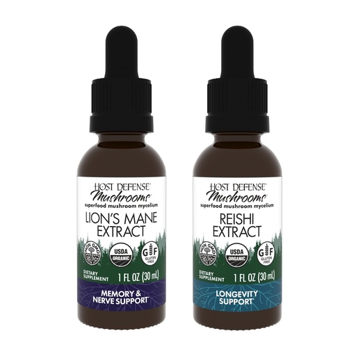 [BRSRA23RCQPRE2TU] Host Defense Bundle with Lion's Mane Extract, 1 fl oz & Reishi Extract, 1 fl oz - Support Brain Health, Memory & Focus - Support Heart & Immune Health*