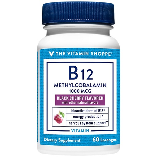 [BRSWIYTYOAIA4GDA] The Vitamin Shoppe Vitamin B12 Methylcobalamin 1,000mcg - Highly Bioavailable Form of B12 to Support Energy Production - Black Cherry Flavored (60 Lozenges)