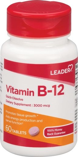 [BRSWKHYKDF7GEFQ6] Leader Vitamin B-12 3000MCG Quick Dissolve Tablets 60 Ct. Fast Absorption Energy Support