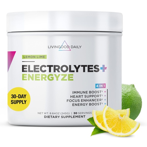 [BRSRMZL3OINWMDTP] Livingood Daily Electrolytes Powder Lemon Lime, 30 Servings - 4in1 Hydration Powder with Vitamin C, Taurine, D Ribose & FOS, Sugar Free Electrolyte Drink Mix, Keto, Gluten Free - Made in USA