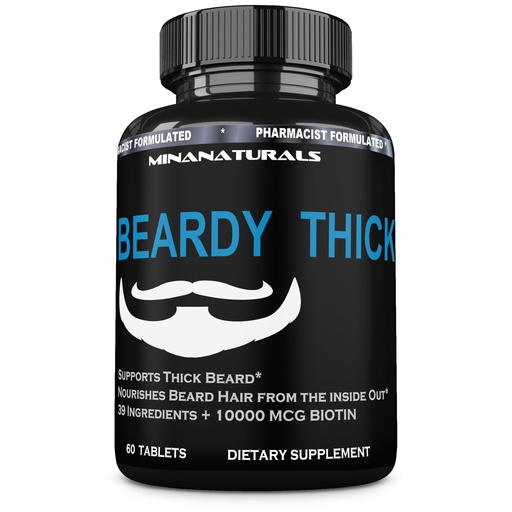 [BRSROCQ2DIHGCYLZ] BEARDY Thick Beard Growth Vitamins for Men, B7 Biotin 10000 mcg, Keratin, Collagen, Silica, and 36 More, Thicker and Stronger Supplement, Facial Hair Growth Vitamin, 60 Tablets